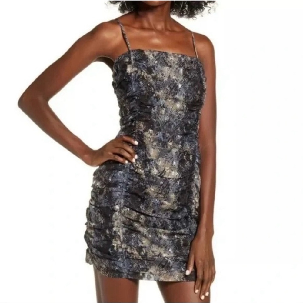 J.O.A. Black and Gold Textured Mini Dress